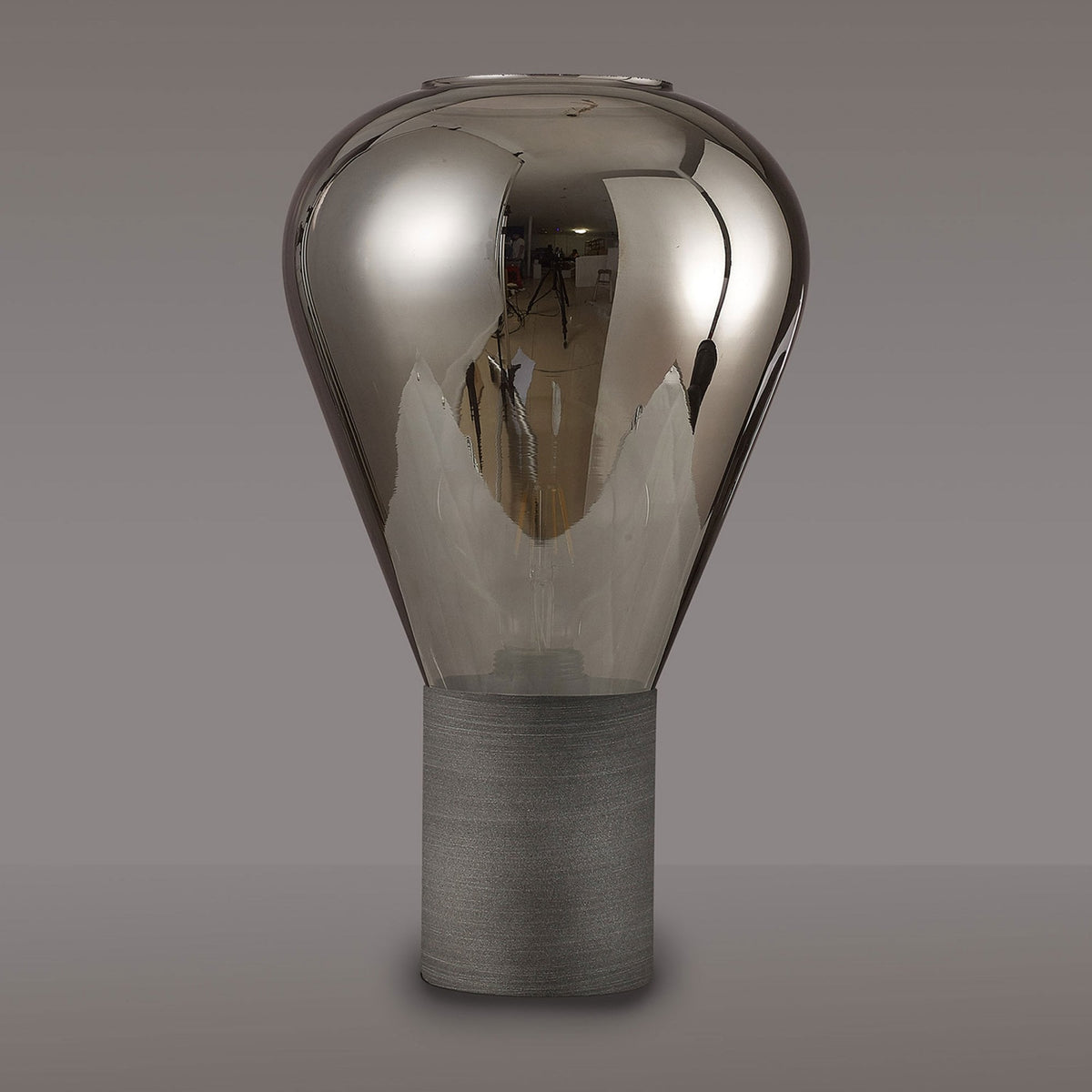 Roborough Narrow Table Lamp in Pewter & Smoke Plated Glass