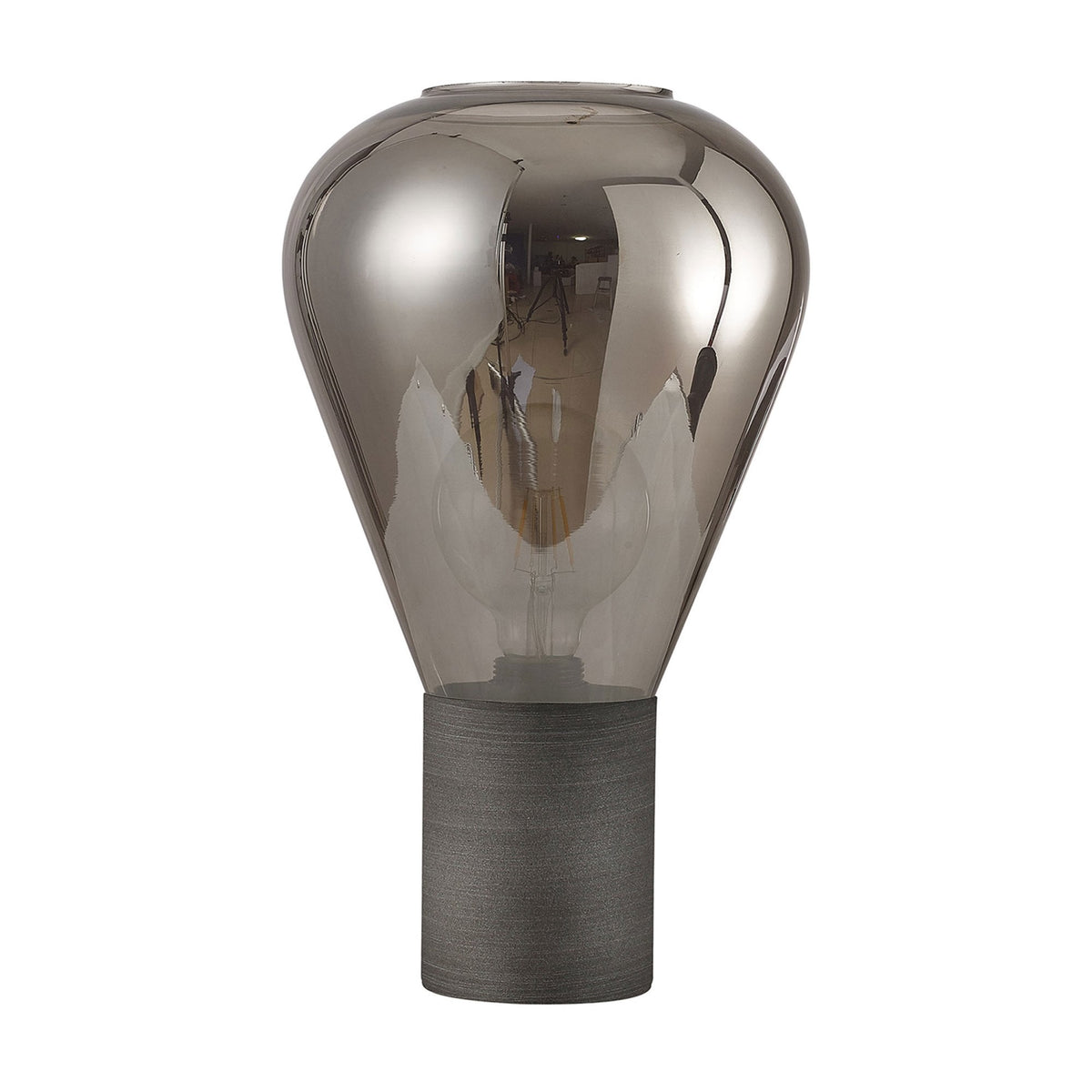 Roborough Narrow Table Lamp in Pewter & Smoke Plated Glass