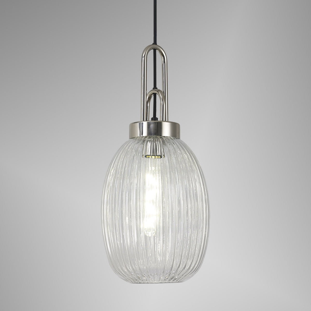 Atherington Almond Pendant in Polished Nickel & Clear Ribbed Shade