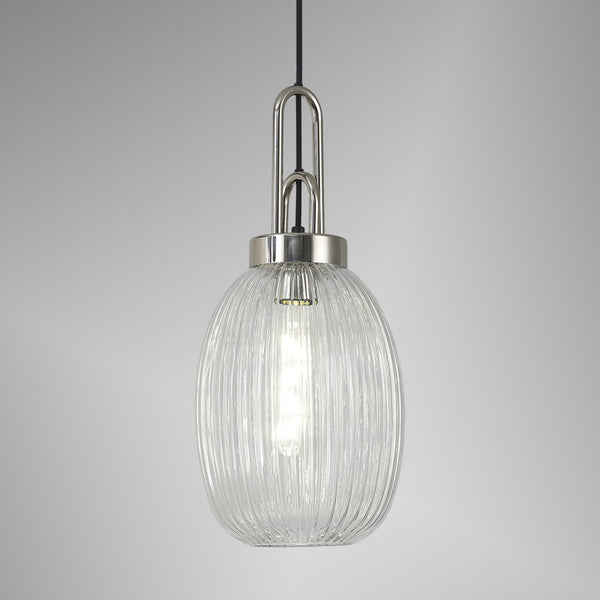 Atherington Almond Pendant in Polished Nickel & Clear Ribbed Shade