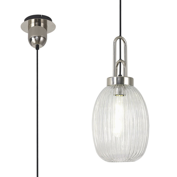 Atherington Almond Pendant in Polished Nickel & Clear Ribbed Shade