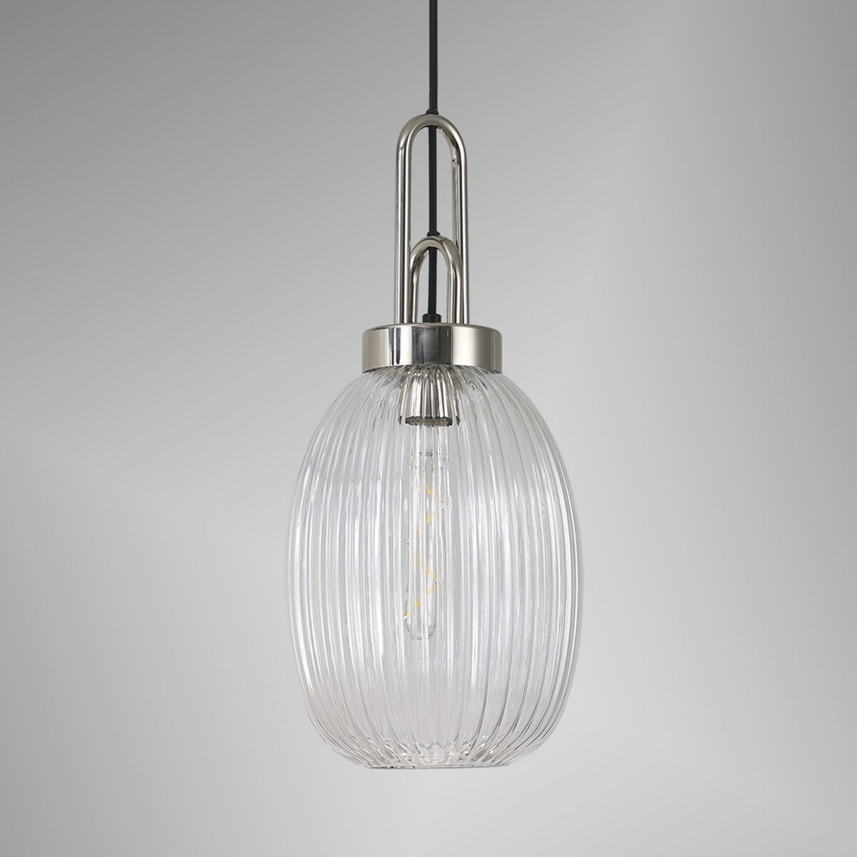 Atherington Almond Pendant in Polished Nickel & Clear Ribbed Shade