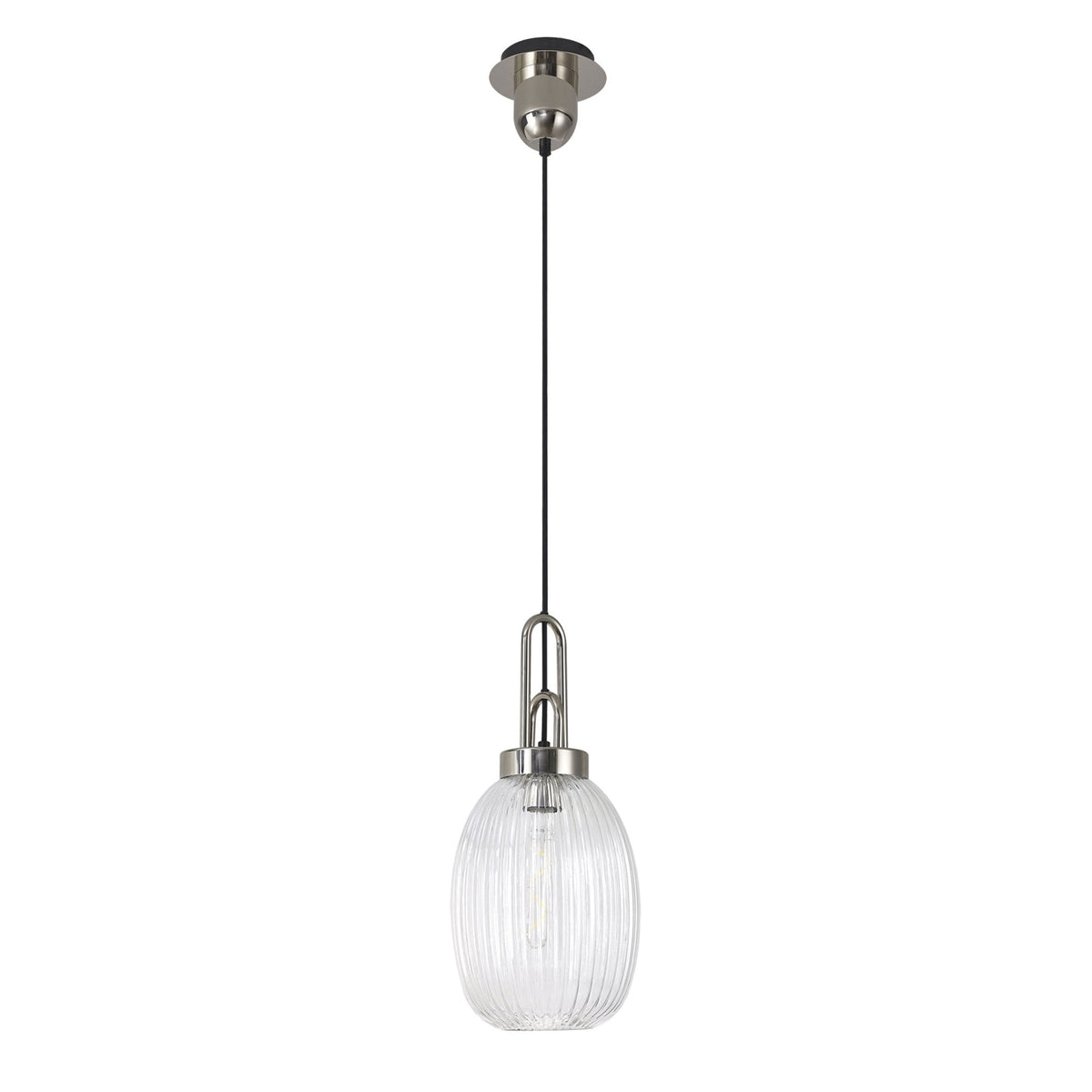 Atherington Almond Pendant in Polished Nickel & Clear Ribbed Shade