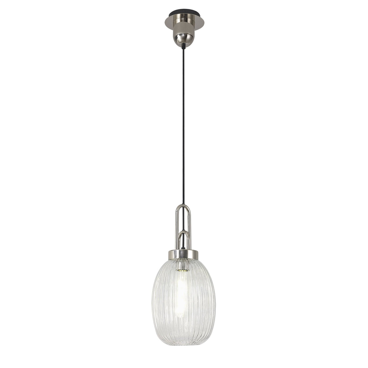 Atherington Almond Pendant in Polished Nickel & Clear Ribbed Shade