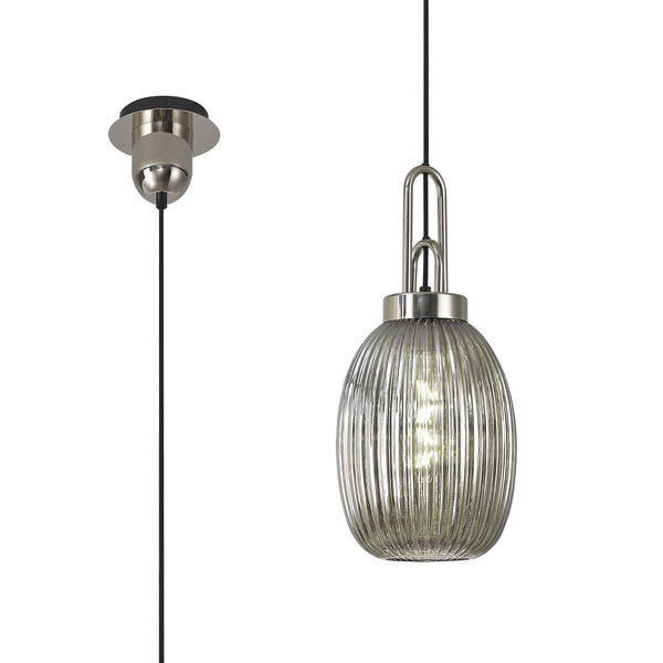 Atherington Almond Pendant in Polished Nickel & Smoked Ribbed Shade