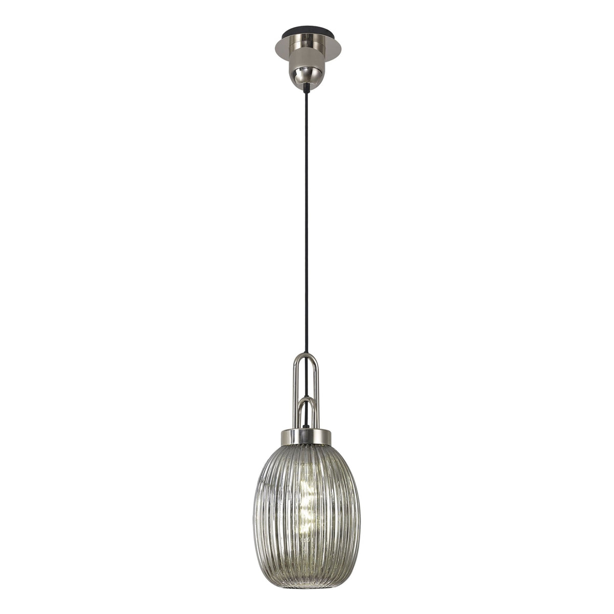 Atherington Almond Pendant in Polished Nickel & Smoked Ribbed Shade