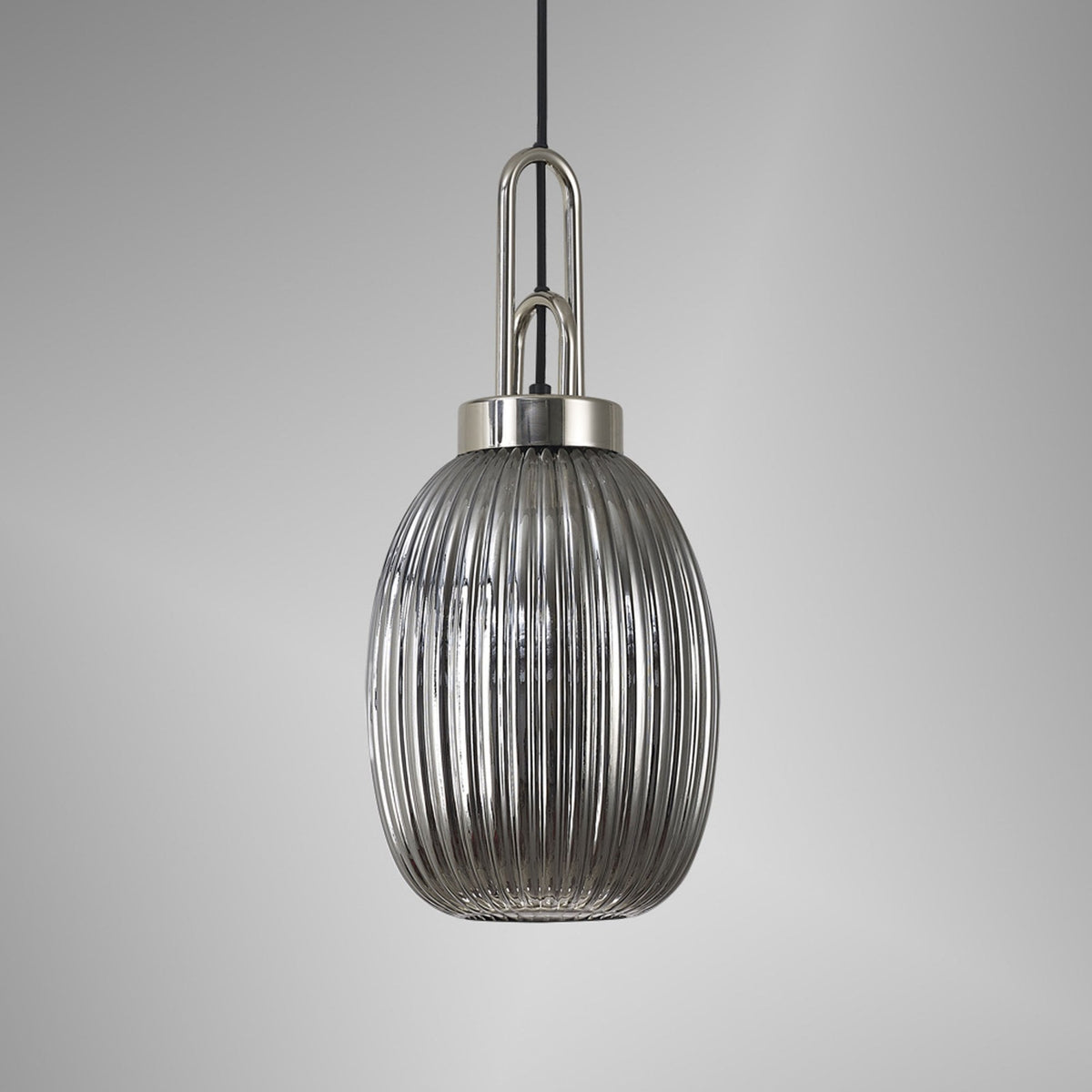 Atherington Almond Pendant in Polished Nickel & Smoked Ribbed Shade
