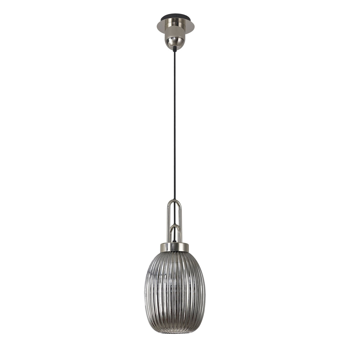 Atherington Almond Pendant in Polished Nickel & Smoked Ribbed Shade