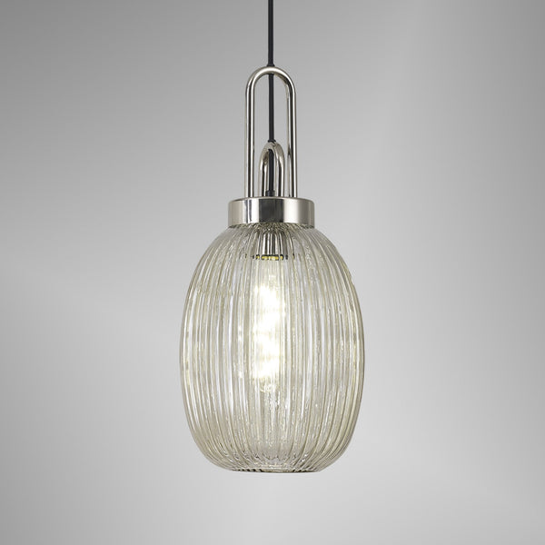 Atherington Almond Pendant in Polished Nickel & Champagne Ribbed Shade