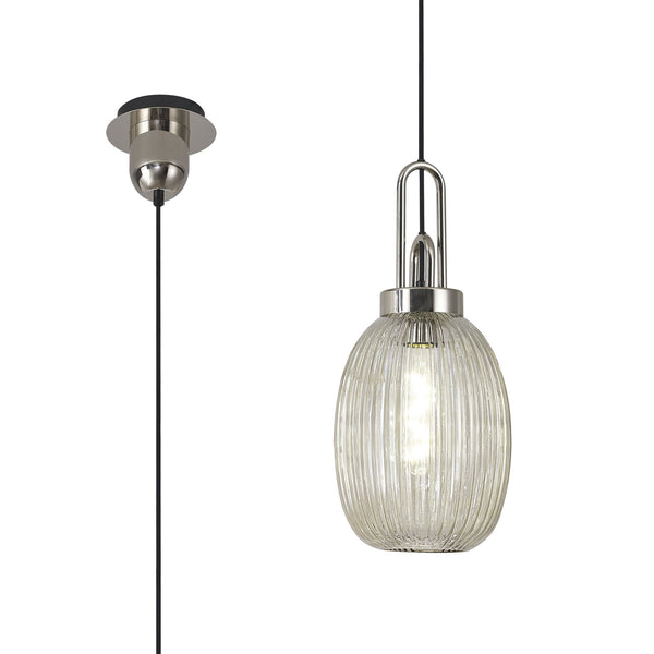 Atherington Almond Pendant in Polished Nickel & Champagne Ribbed Shade