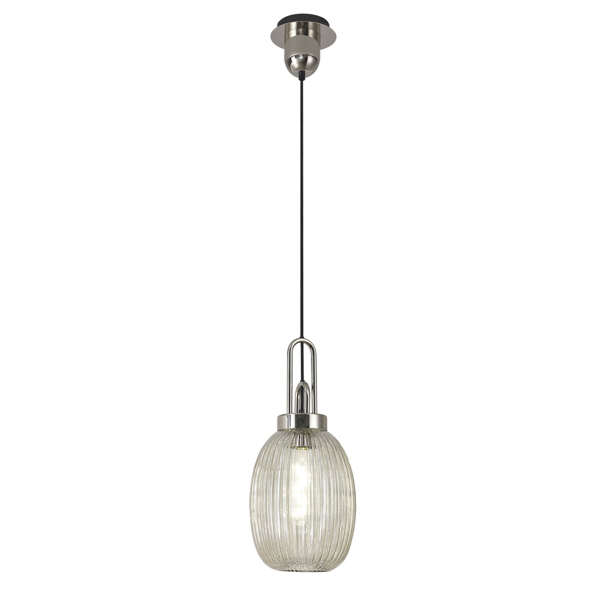 Atherington Almond Pendant in Polished Nickel & Champagne Ribbed Shade