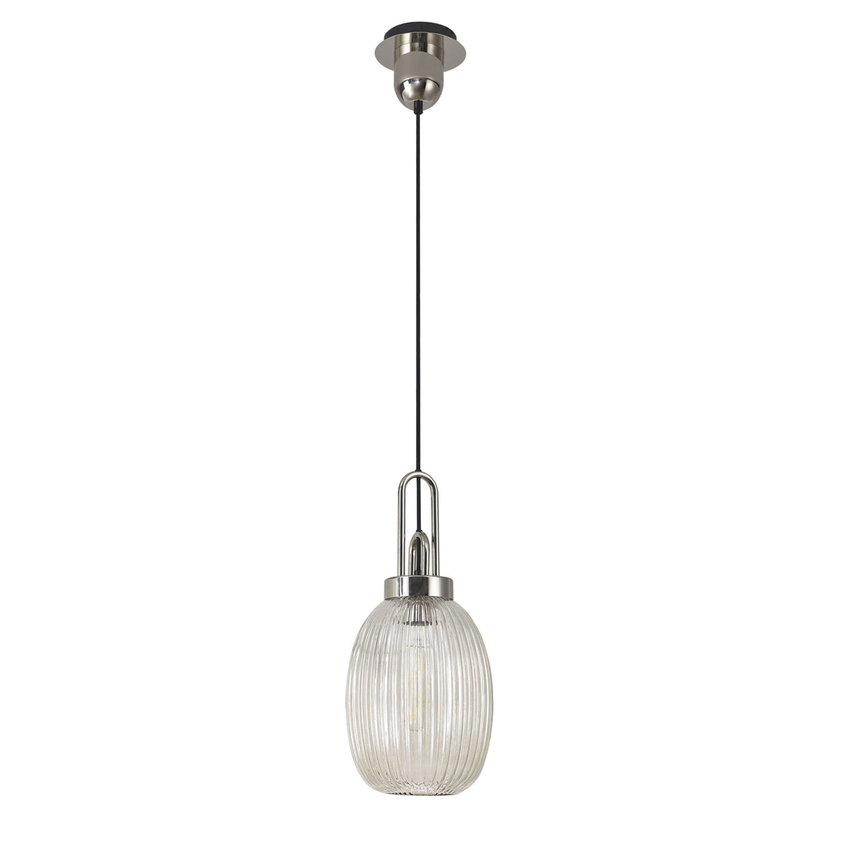 Atherington Almond Pendant in Polished Nickel & Champagne Ribbed Shade