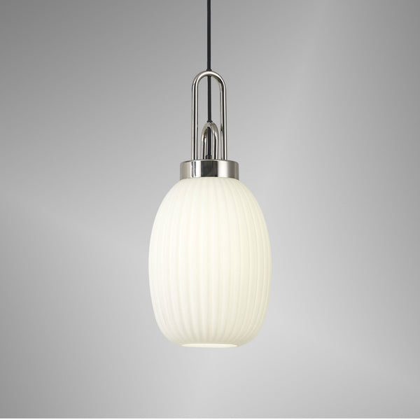 Atherington Almond Pendant in Polished Nickel & Opal Ribbed Shade