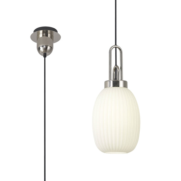 Atherington Almond Pendant in Polished Nickel & Opal Ribbed Shade