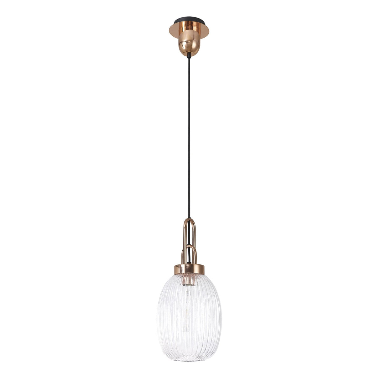 Atherington Almond Pendant in Copper & Clear Ribbed Shade