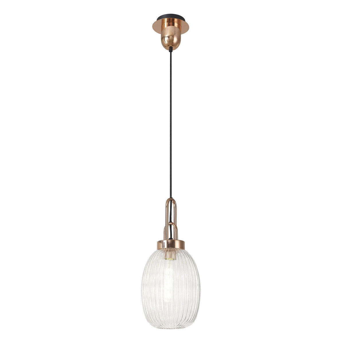 Atherington Almond Pendant in Copper & Clear Ribbed Shade