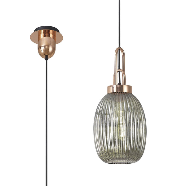 Atherington Almond Pendant in Copper & Smoked Ribbed Shade
