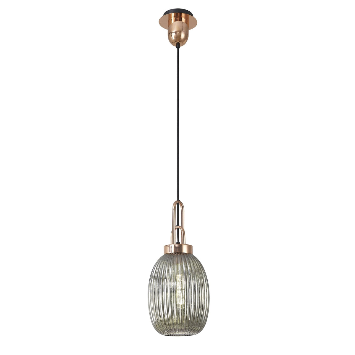 Atherington Almond Pendant in Copper & Smoked Ribbed Shade