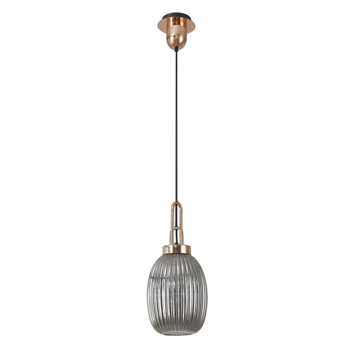 Atherington Almond Pendant in Copper & Smoked Ribbed Shade