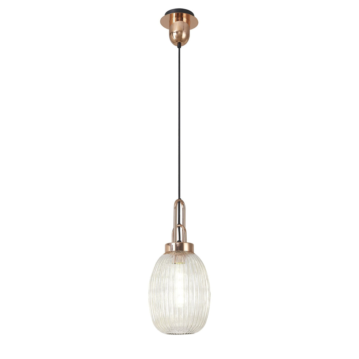 Atherington Almond Pendant in Copper & Champagne Ribbed Shade