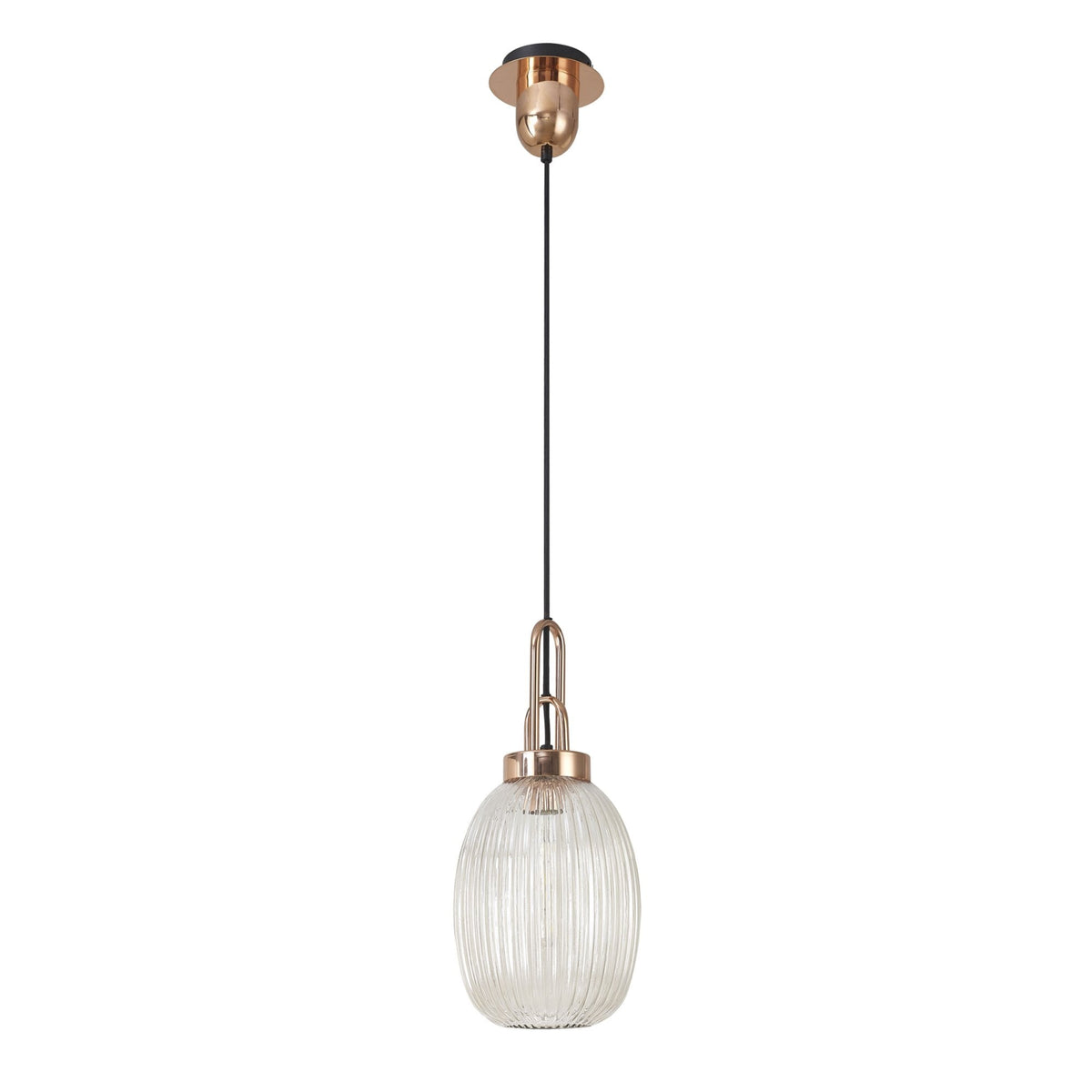Atherington Almond Pendant in Copper & Champagne Ribbed Shade