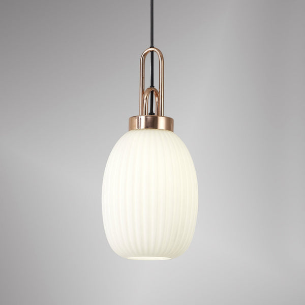 Atherington Almond Pendant in Copper & Opal Ribbed Shade