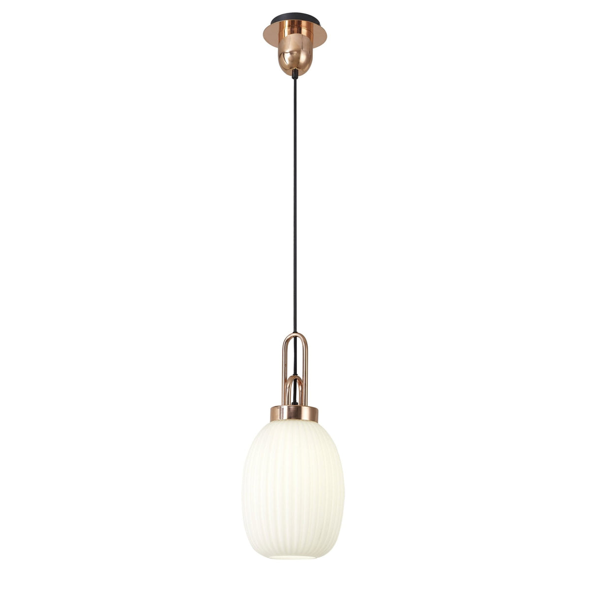 Atherington Almond Pendant in Copper & Opal Ribbed Shade