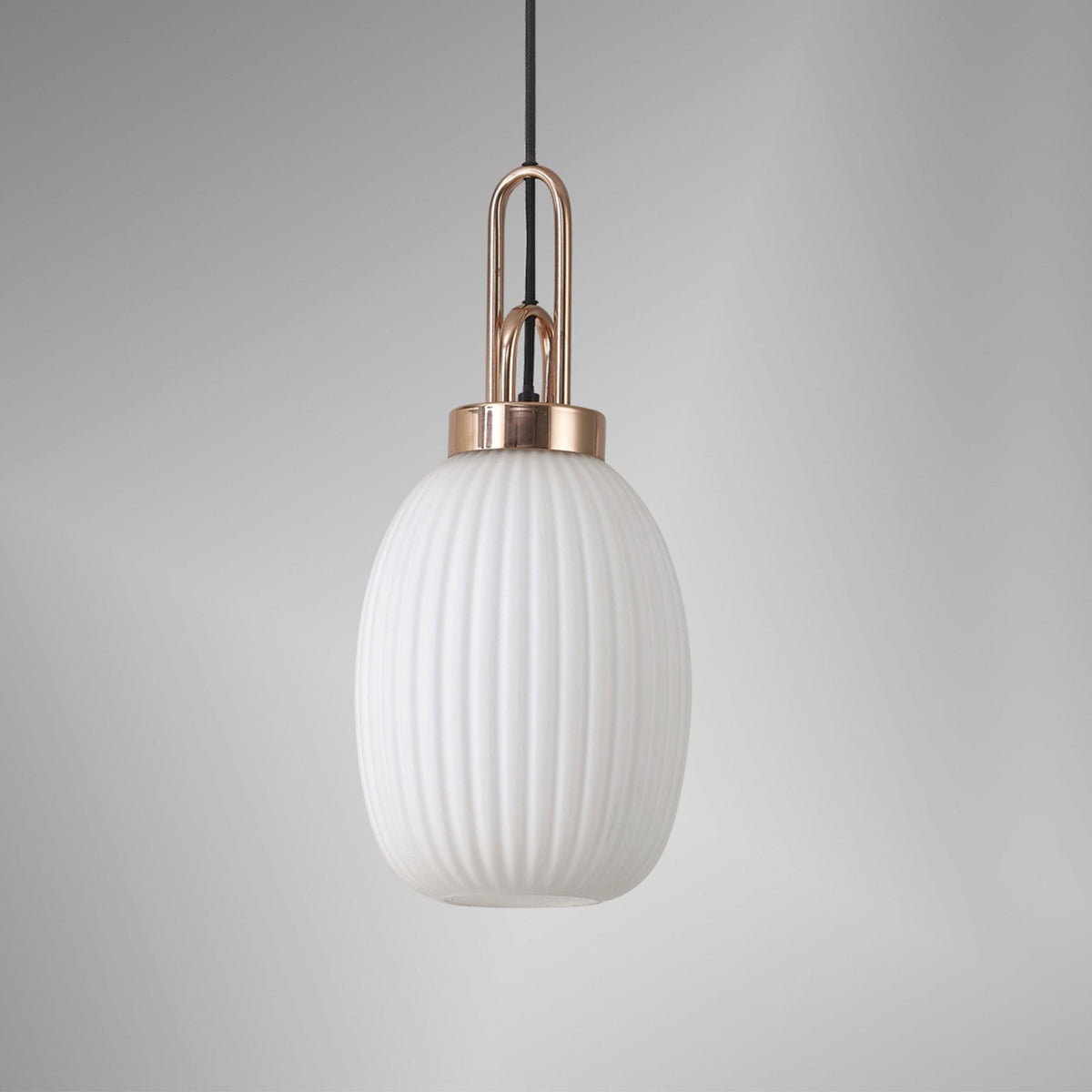 Atherington Almond Pendant in Copper & Opal Ribbed Shade