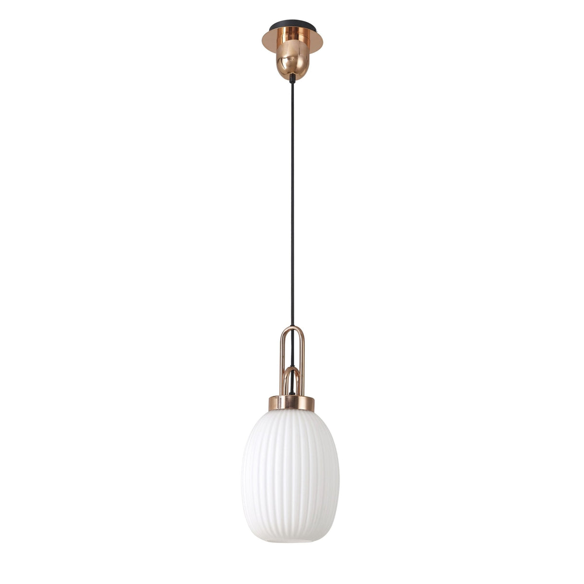 Atherington Almond Pendant in Copper & Opal Ribbed Shade