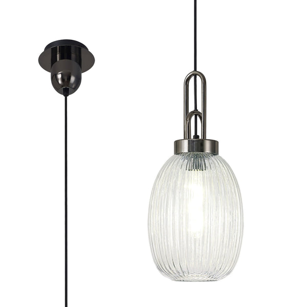 Atherington Almond Pendant in Black Chrome & Clear Ribbed Shade