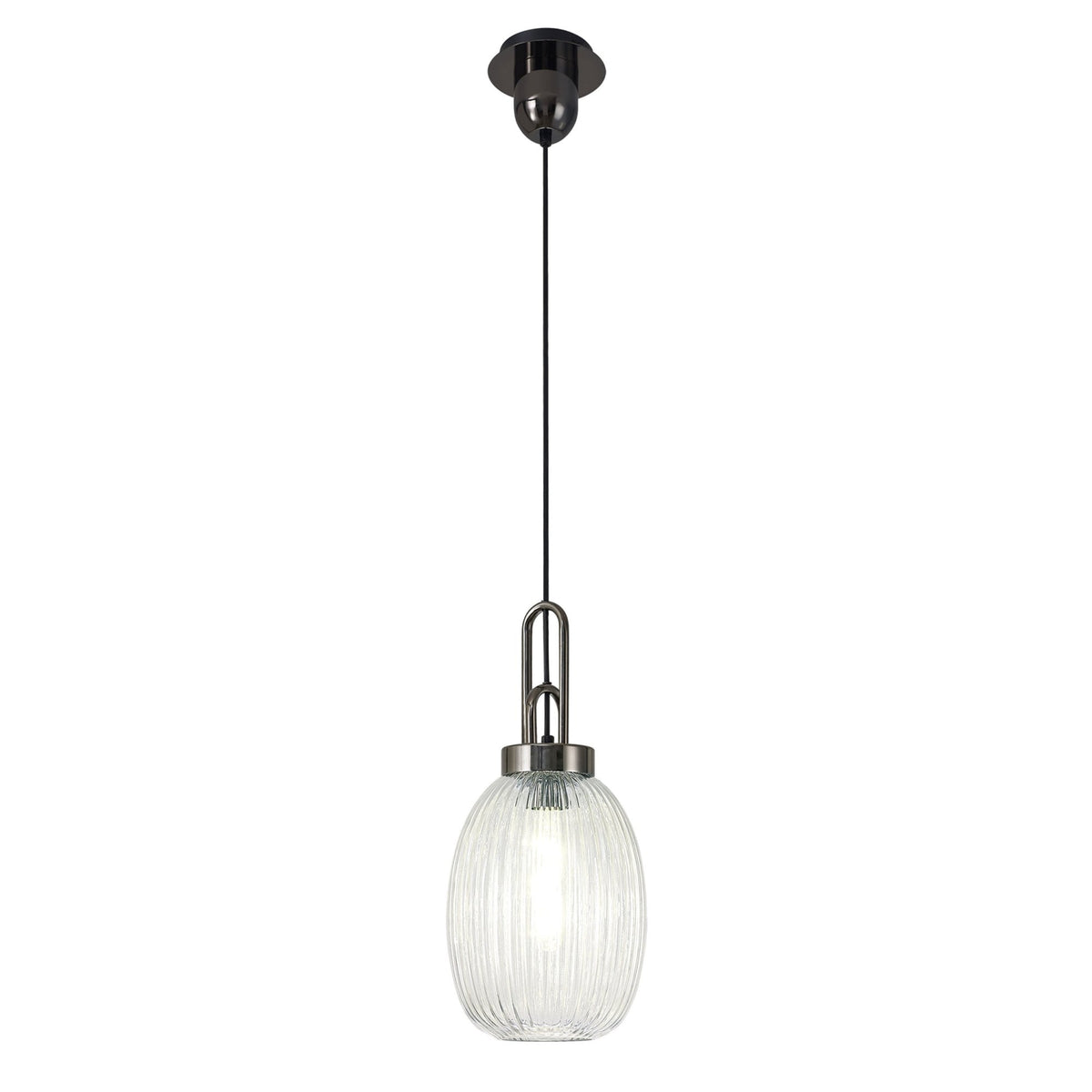 Atherington Almond Pendant in Black Chrome & Clear Ribbed Shade