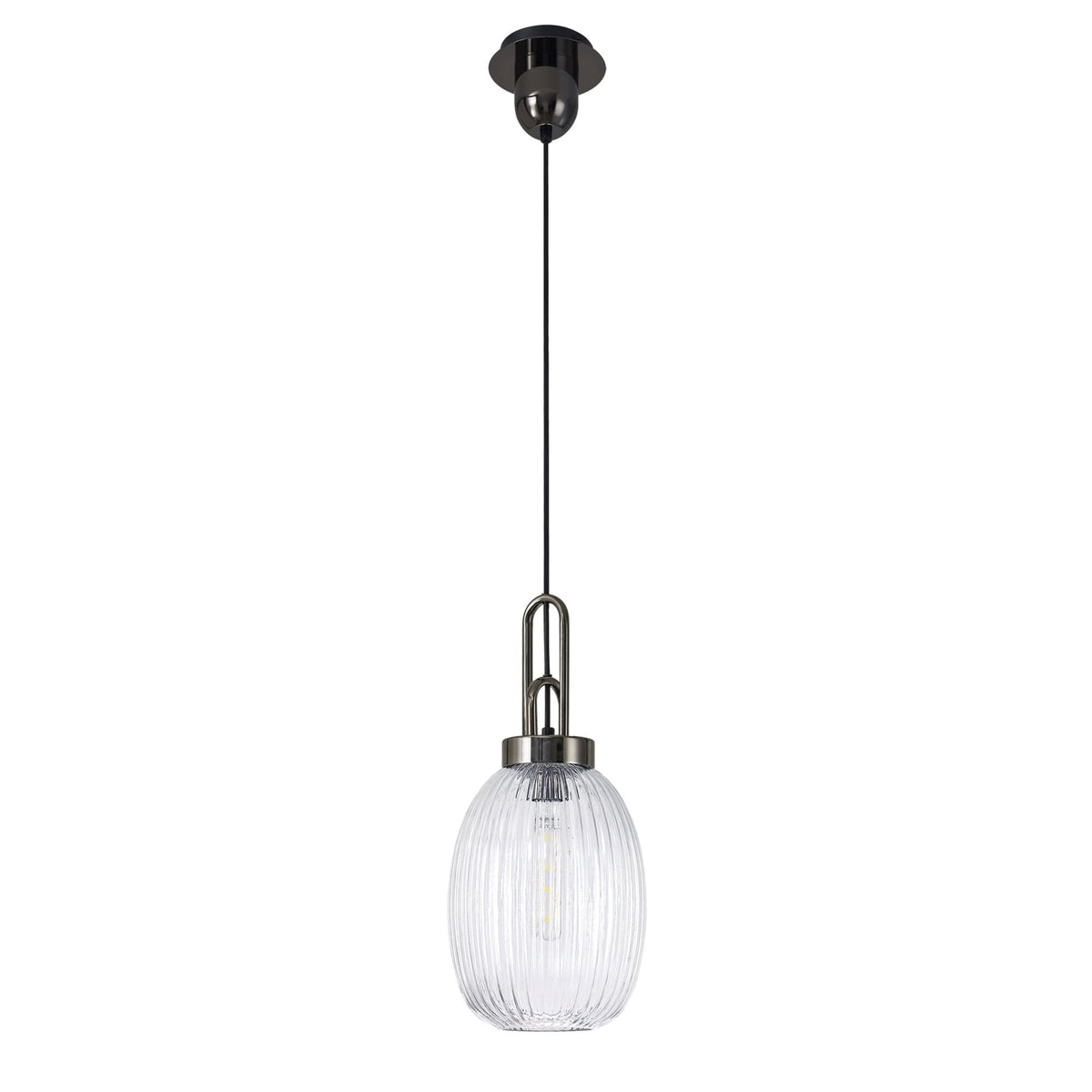 Atherington Almond Pendant in Black Chrome & Clear Ribbed Shade