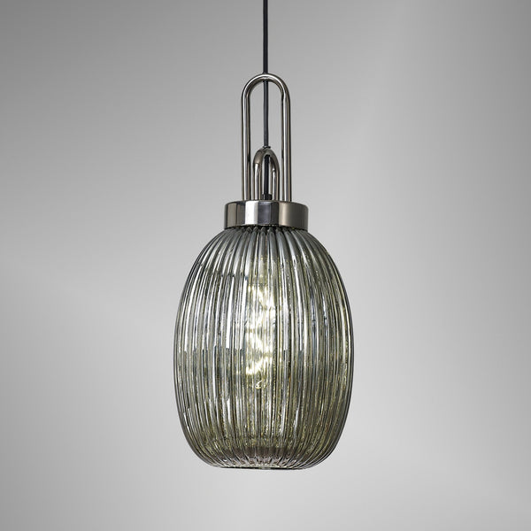 Atherington Almond Pendant in Black Chrome & Smoked Ribbed Shade