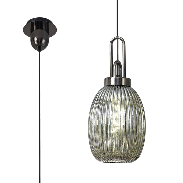 Atherington Almond Pendant in Black Chrome & Smoked Ribbed Shade