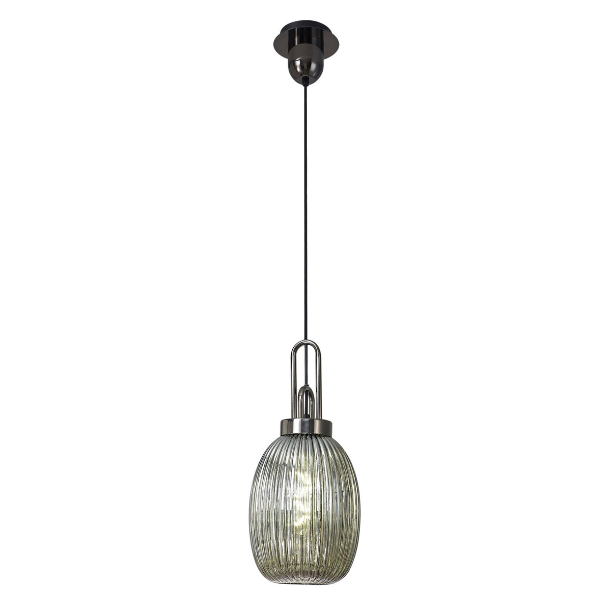 Atherington Almond Pendant in Black Chrome & Smoked Ribbed Shade