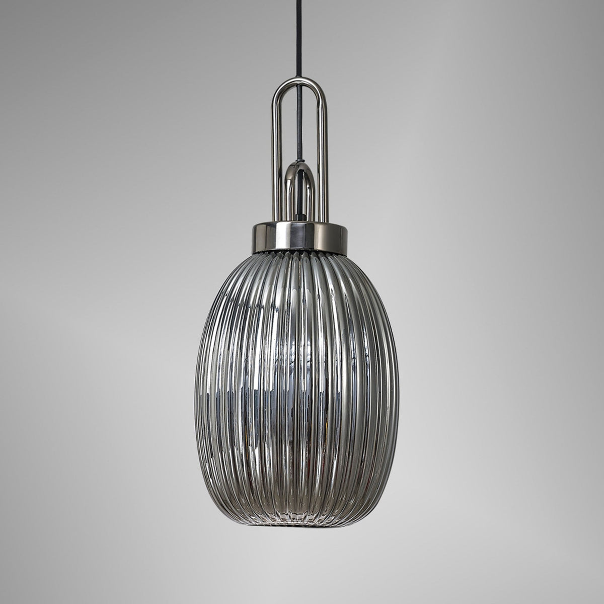 Atherington Almond Pendant in Black Chrome & Smoked Ribbed Shade