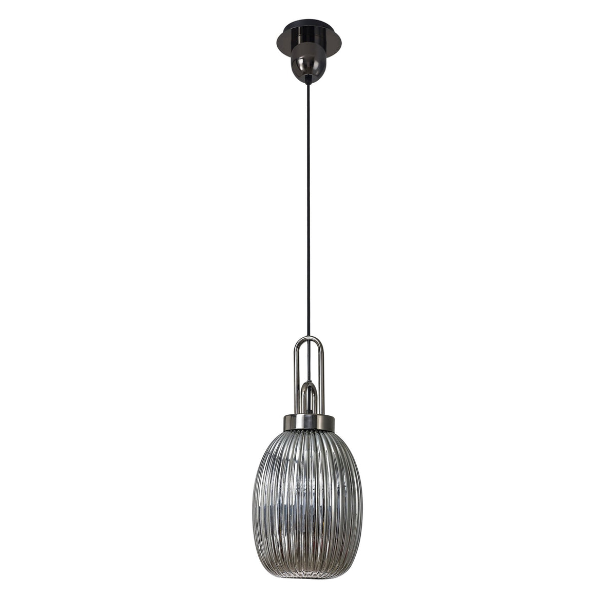 Atherington Almond Pendant in Black Chrome & Smoked Ribbed Shade