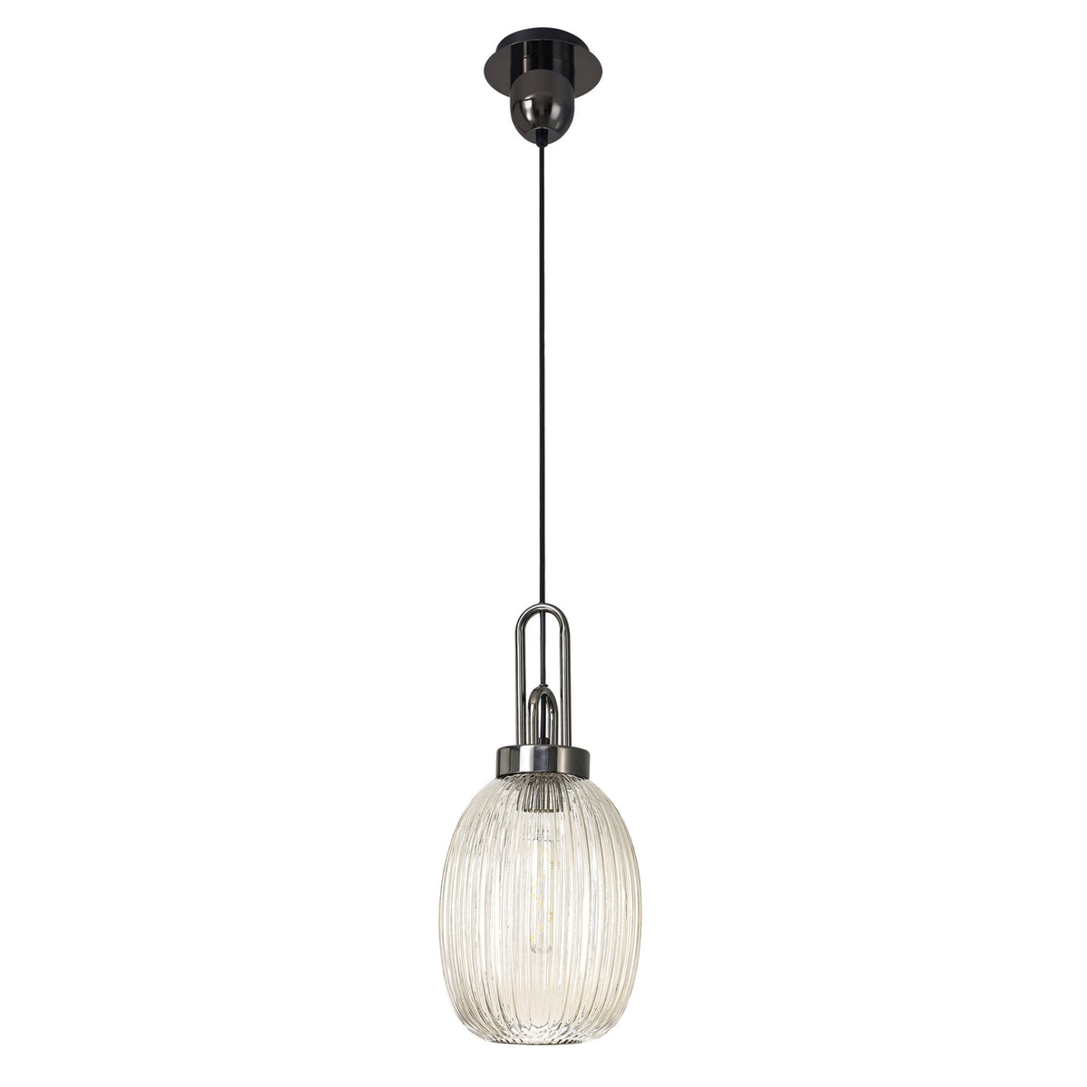 Atherington Almond Pendant in Black Chrome & Champagne Ribbed Shade