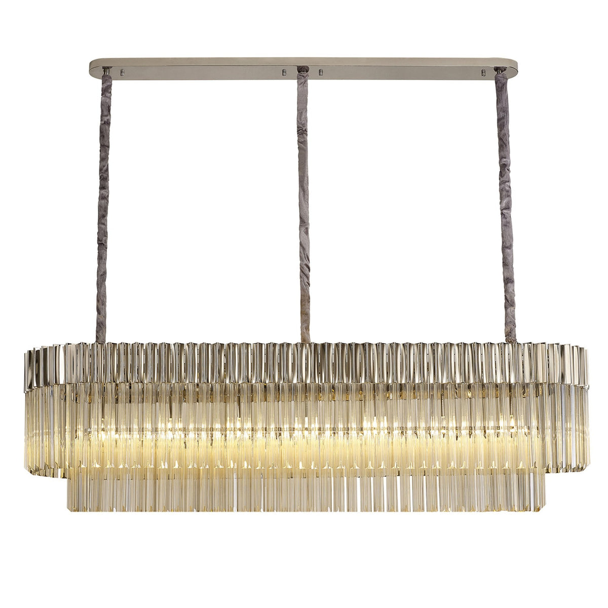 Kentisbeare 1500mm Linear Chandelier in Polished Nickel & Cognac Glass