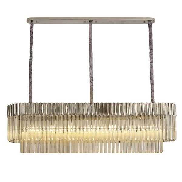Kentisbeare 1500mm Linear Chandelier in Polished Nickel & Cognac Glass