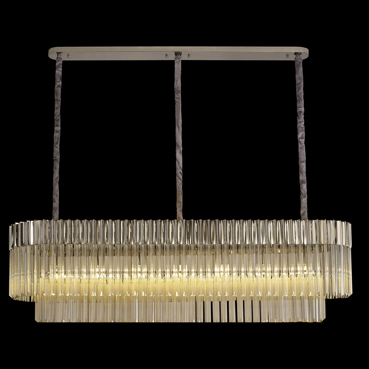Kentisbeare 1500mm Linear Chandelier in Polished Nickel & Cognac Glass