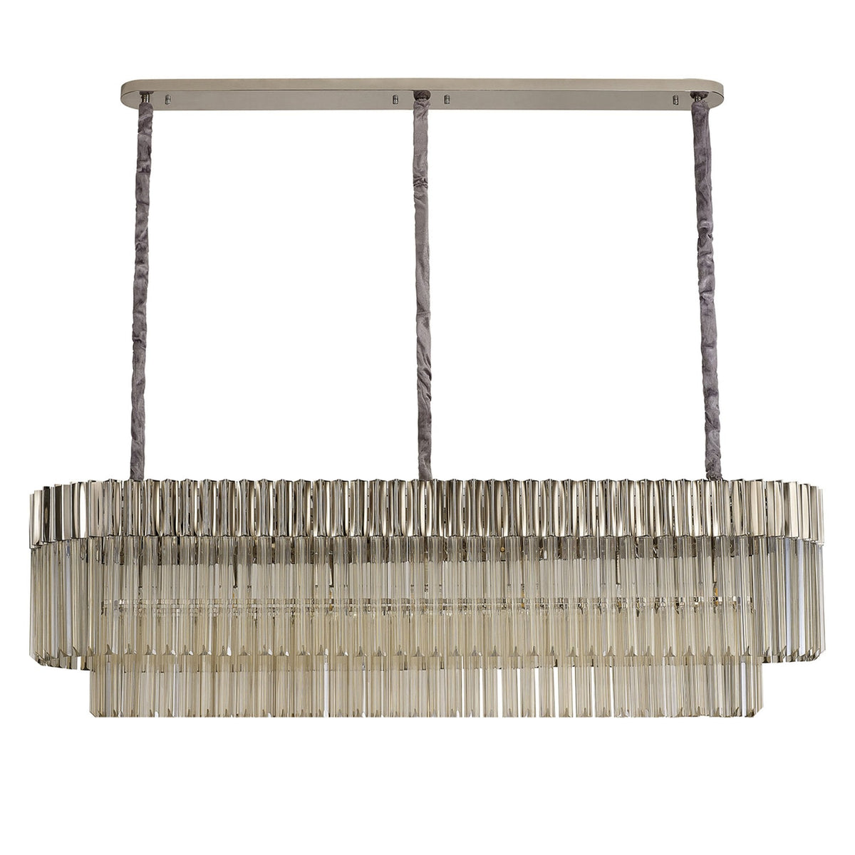 Kentisbeare 1500mm Linear Chandelier in Polished Nickel & Cognac Glass