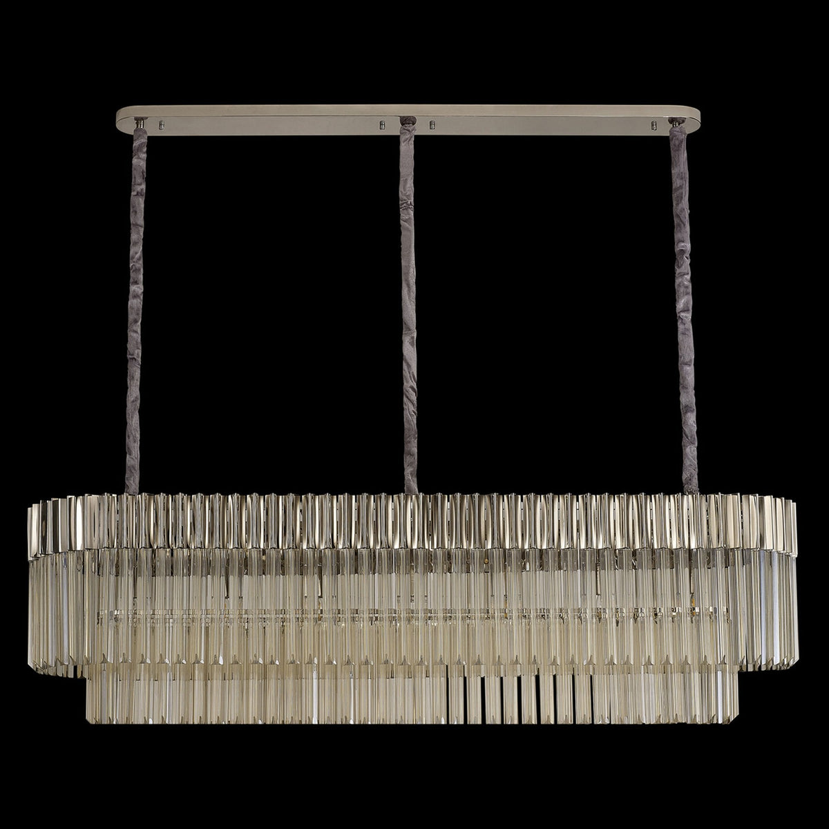 Kentisbeare 1500mm Linear Chandelier in Polished Nickel & Cognac Glass