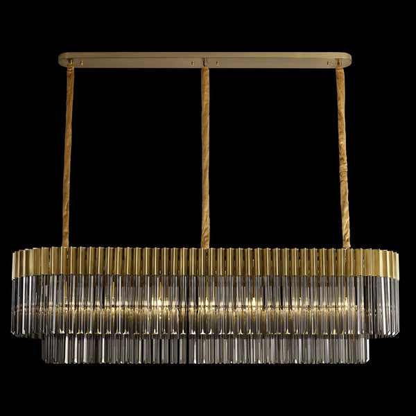Kentisbeare 1500mm Linear Chandelier in Brass & Smoked Glass