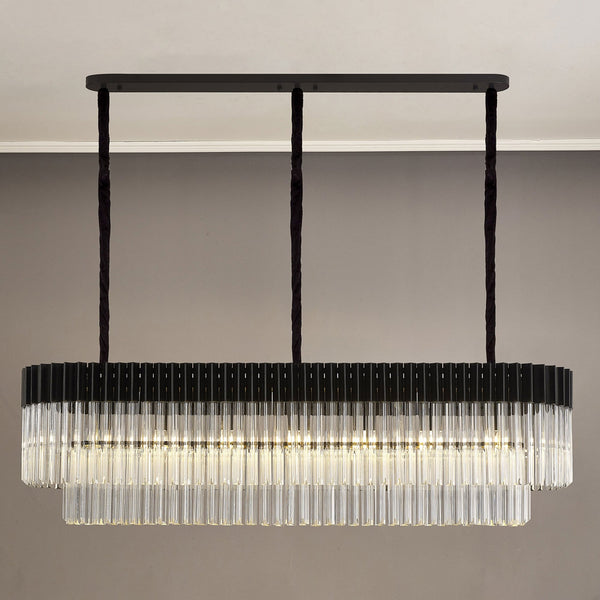 Kentisbeare 1500mm Linear Chandelier in Matt Black & Clear Glass