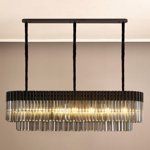 Kentisbeare 1500mm Linear Chandelier in Matt Black & Smoked Glass