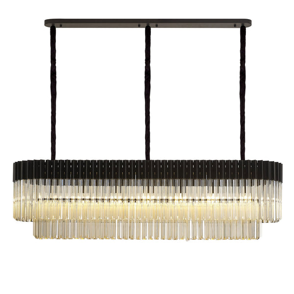 Kentisbeare 1500mm Linear Chandelier in Matt Black & Cognac Glass