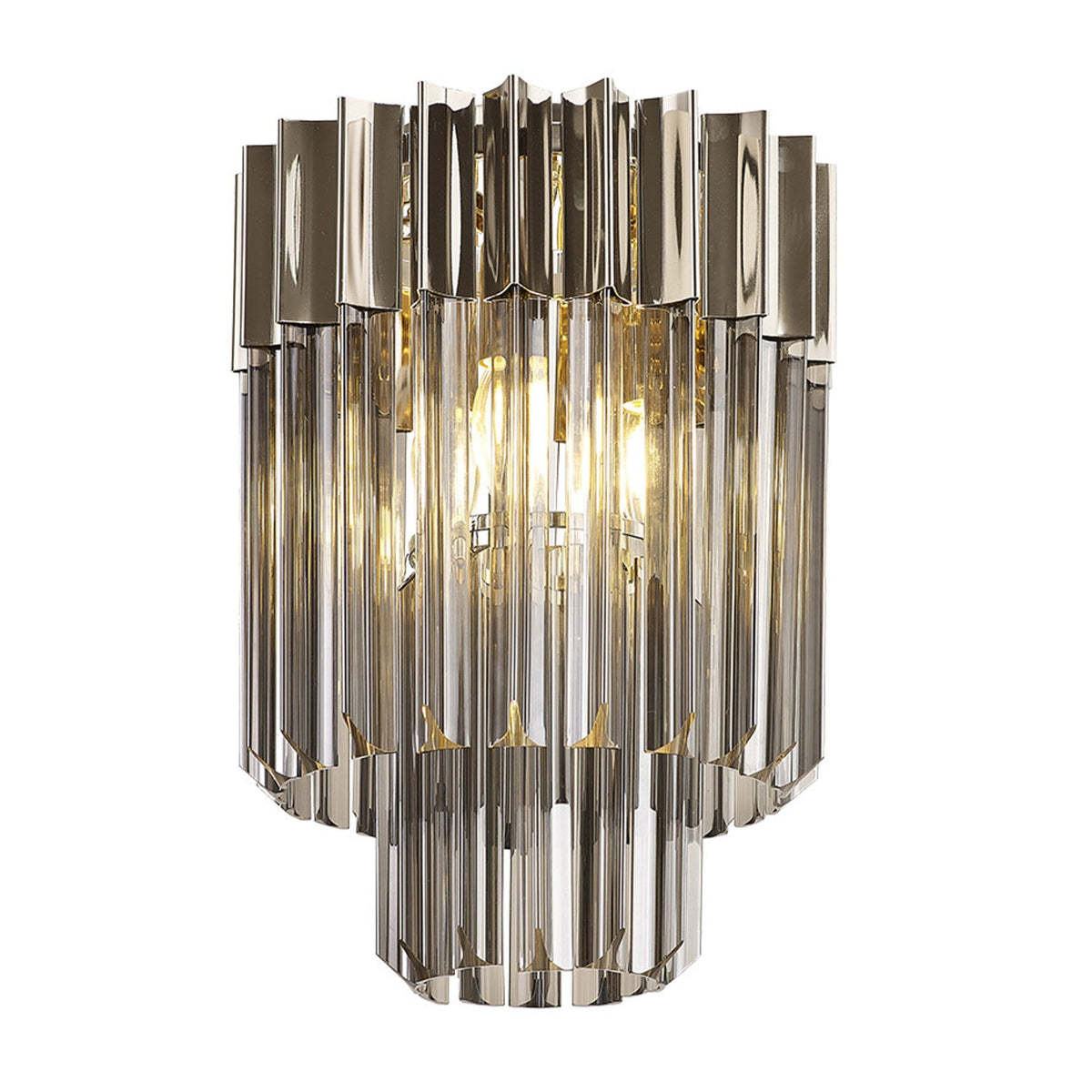 Kentisbeare 300mm Round Flush Chandelier in Polished Nickel & Smoked Glass