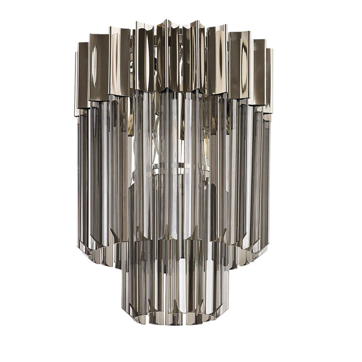 Kentisbeare 300mm Round Flush Chandelier in Polished Nickel & Smoked Glass