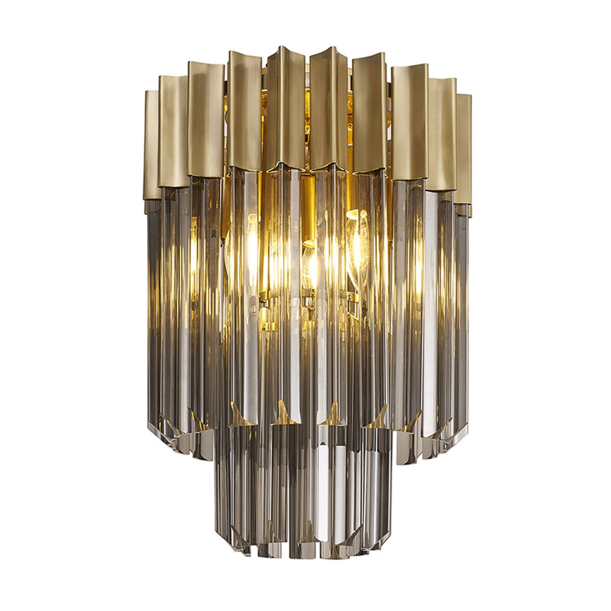 Kentisbeare 300mm Round Flush Chandelier in Brass & Smoked Glass